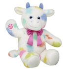 Colorful Splatter Cow Stuffed Animal With Pink Gifting Bow 